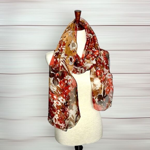 NWT Anne Klein Silk Chiffon Oblong Scarf
Floral Ivory Tan Coral Lightweight - Picture 2 of 10
